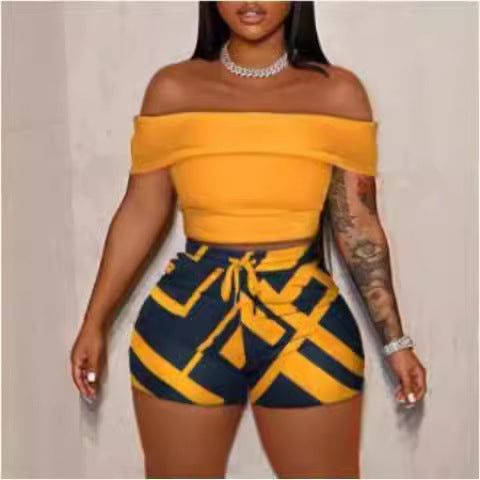 Dame Off-Shoulder Top og Høj Talje Shorts Sæt Skovae