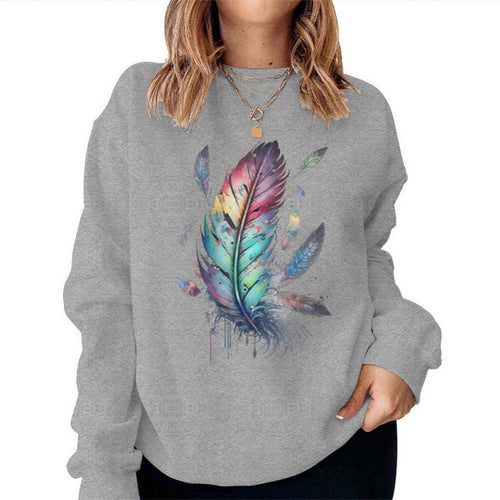 Kvinders sweatshirt med farverigt fjerdesign og afslappet pasform Stilla