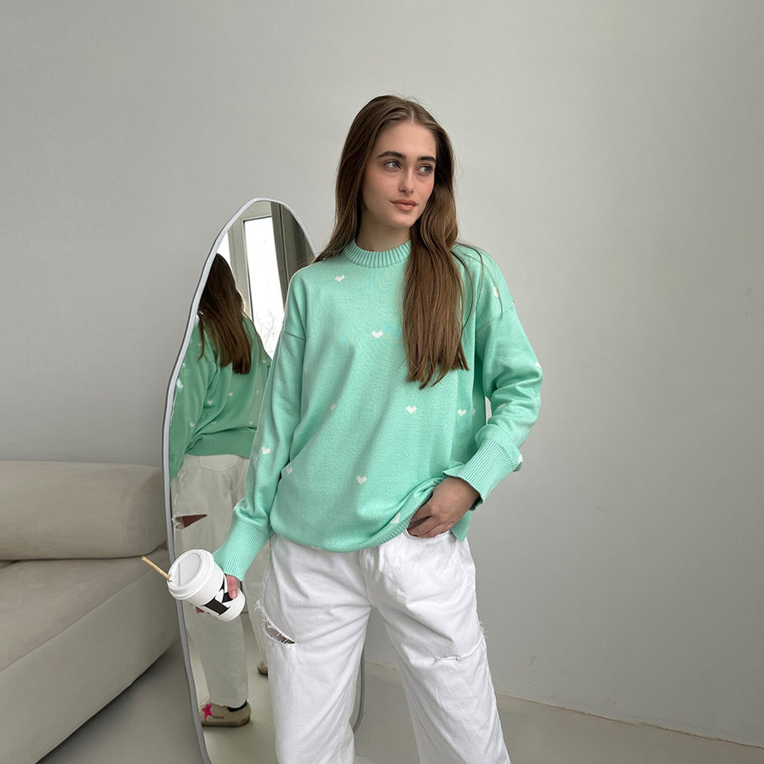 Kvindernes hyggelige oversized sweater med hjerte mønster Stilla