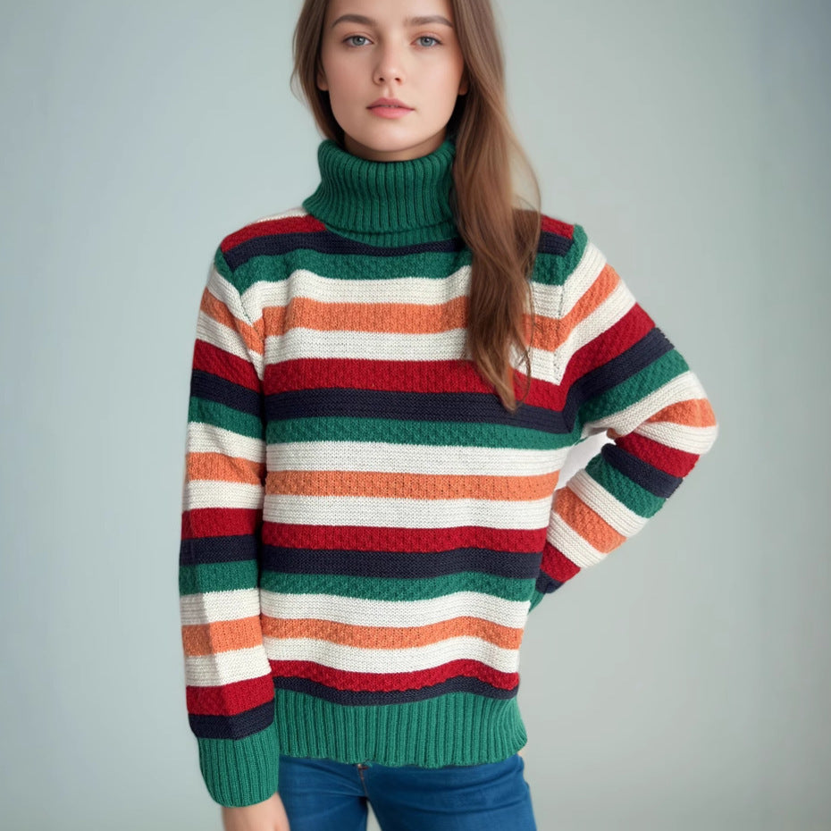 Kvindernes stribede turtleneck sweater med en afslappet pasform og blød tekstur Stilla