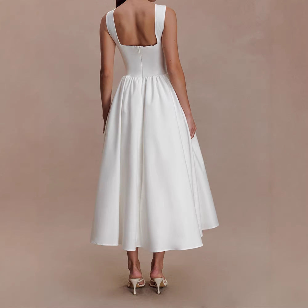Dame Elegant Midikjole med feminine A-formet nederdel Skovae