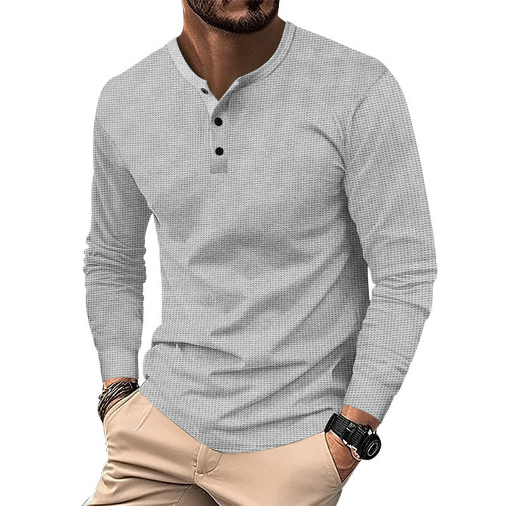 Herrer Langærmet Henley T-shirt i åndbart materiale med struktureret overflade Stilla