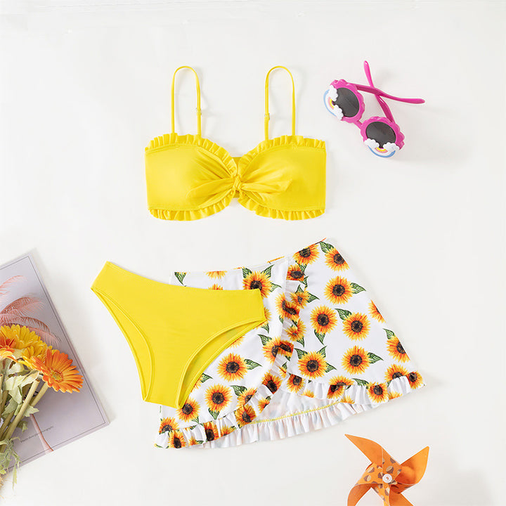 Dame Bikini-sæt med voluminøst flæse-design og muntert solsikkemønster Stilla