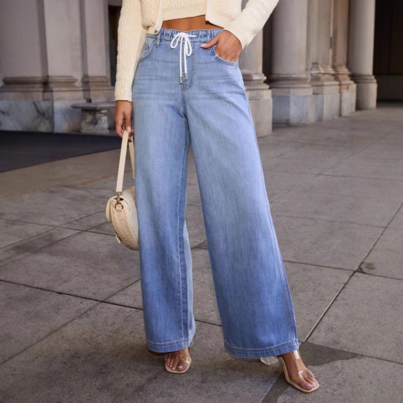 Kvinder Bred Skåret Jeans med Justerbar Talje og Moderne Vaskede Effekter Stilla