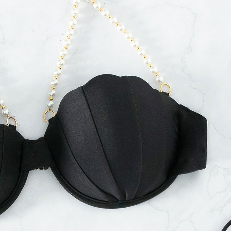 Dame bikini med glitrende musling-detaljer og justerbare stropper Skovae