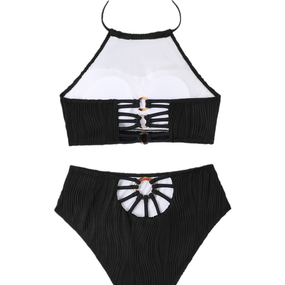 Dame Crop-Top Bikini-Sæt med rynket design og høj talje Stilla