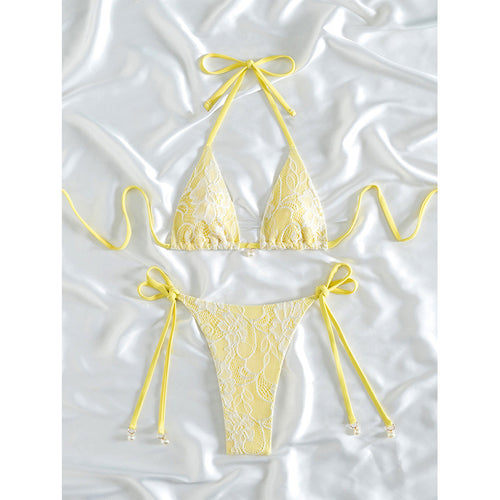 Damer triangels-Bikini med blomster-spids og legende binde-bånd Skovae