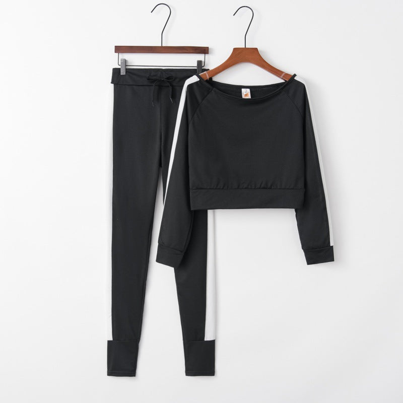Kvinders sporty loungewear sæt med cropped top og tætsiddende bukser Stilla