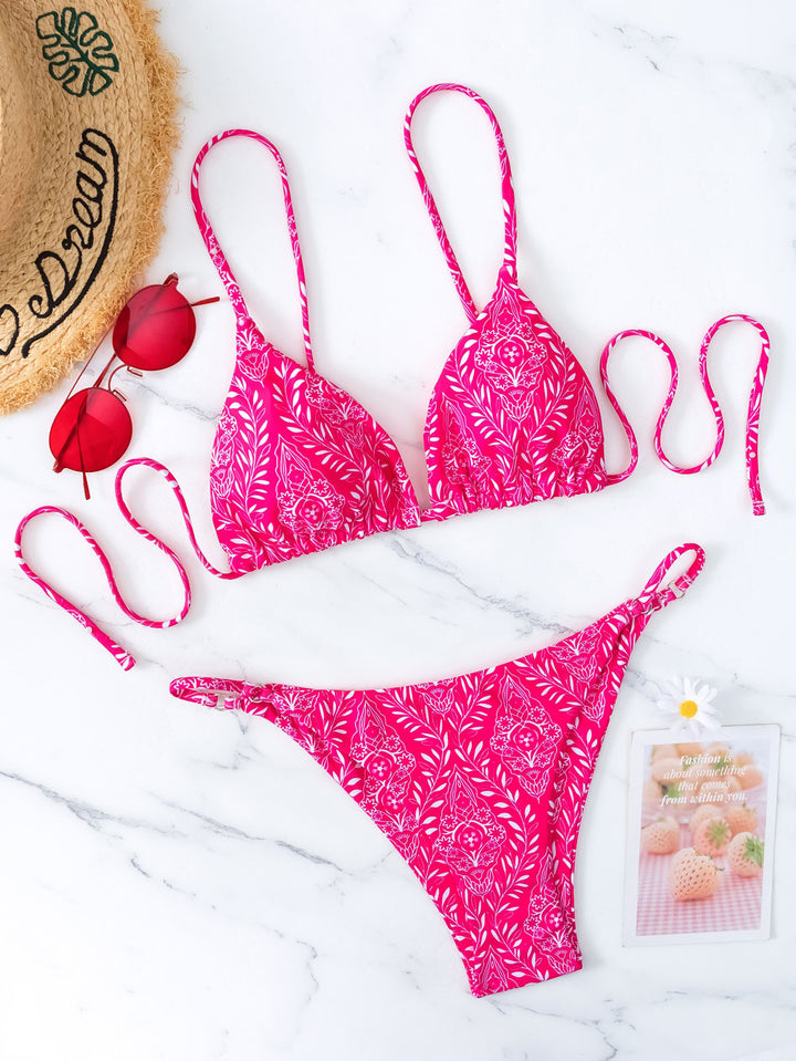 Dame triangel-bikini med legende blomsterdesign og justerbare stropper Stilla