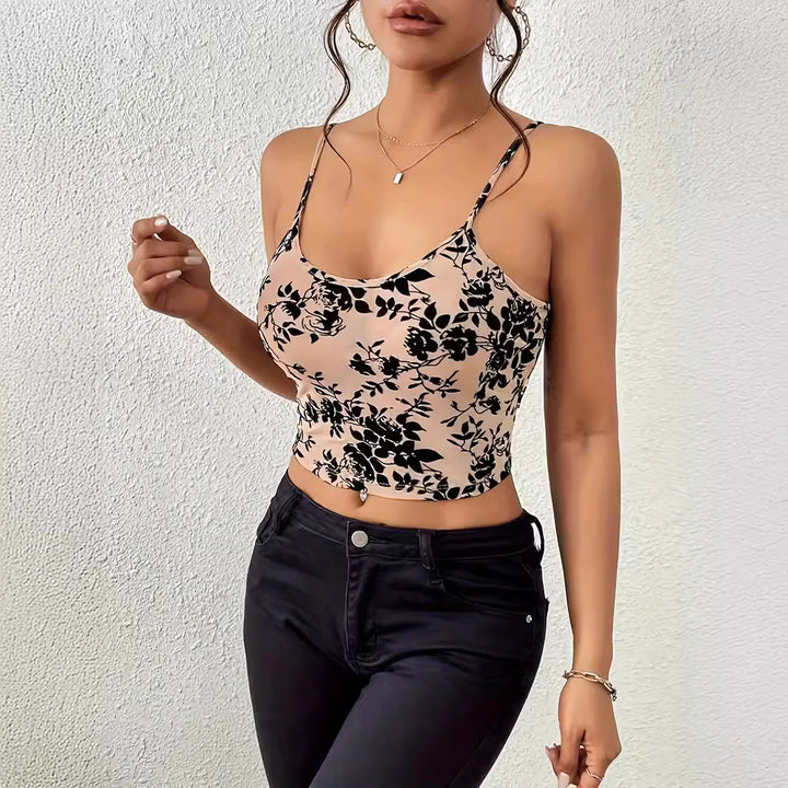 Dame Crop Top med blomsterprint Stilla