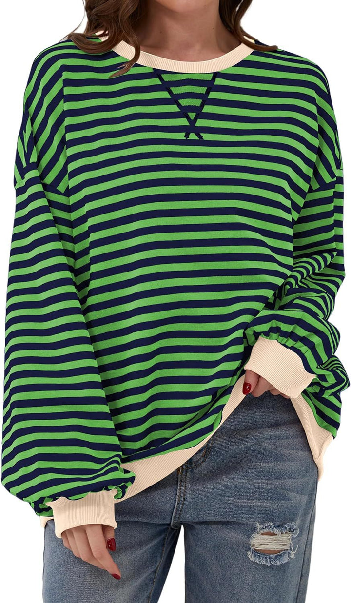 Stilla | Løs Stribet Pullover i Løs Pasform