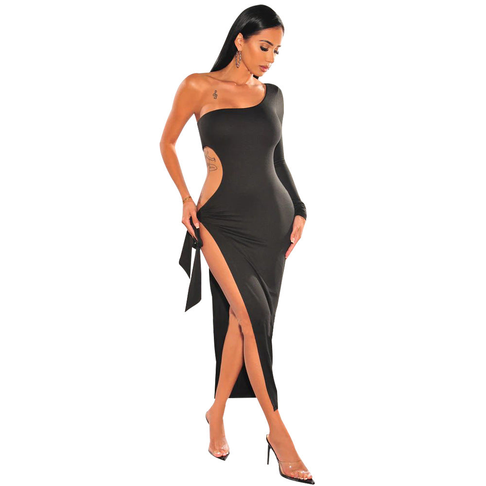 Damer elegant Cut-Out maxikjole med asymmetrisk kant og høj slids Stilla