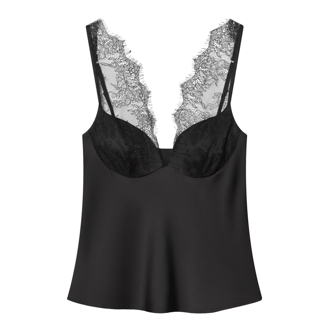 Dame elegant Camisole-top med blondeindlæg og kvalitetsstof Skovae