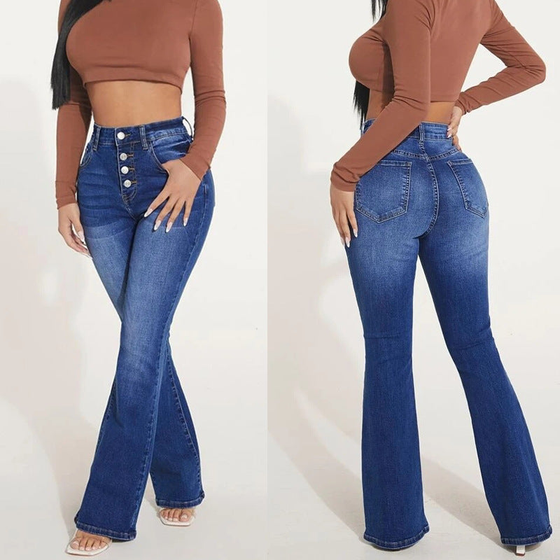 Dame Flared Jeans med høj talje og elegante knapdetaljer Stilla