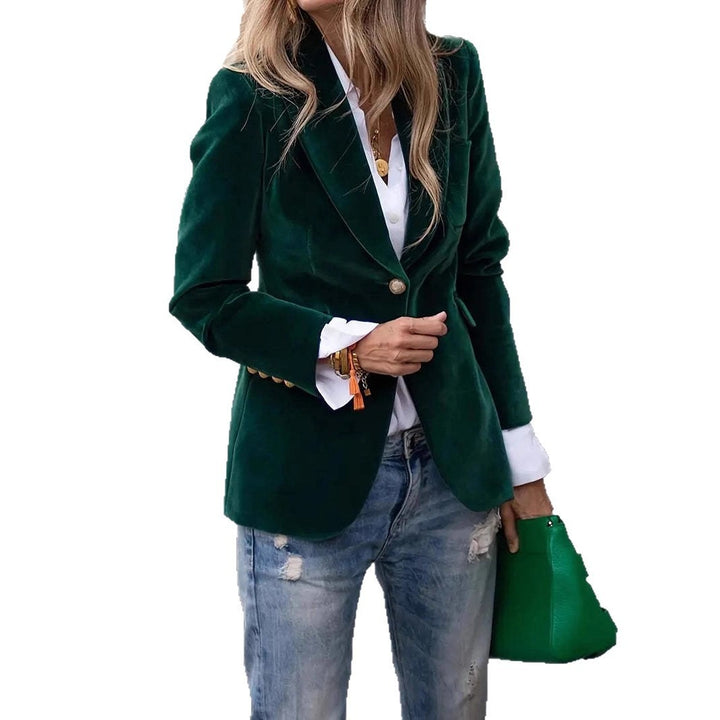 Damer Elegant Fløjl Blazer med Skræddersyet Pasform og Guld Knapper Stilla