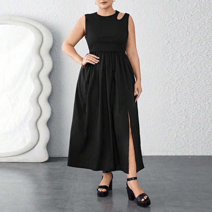 Dame Maxikjole med sidelids og elegant drapering Stilla