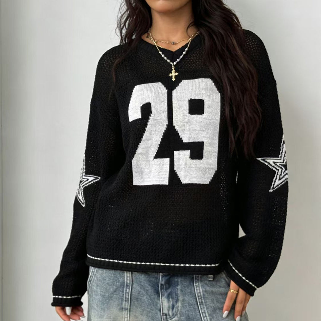 Dame afslappet oversized sweater med grafisk mønster Skovae