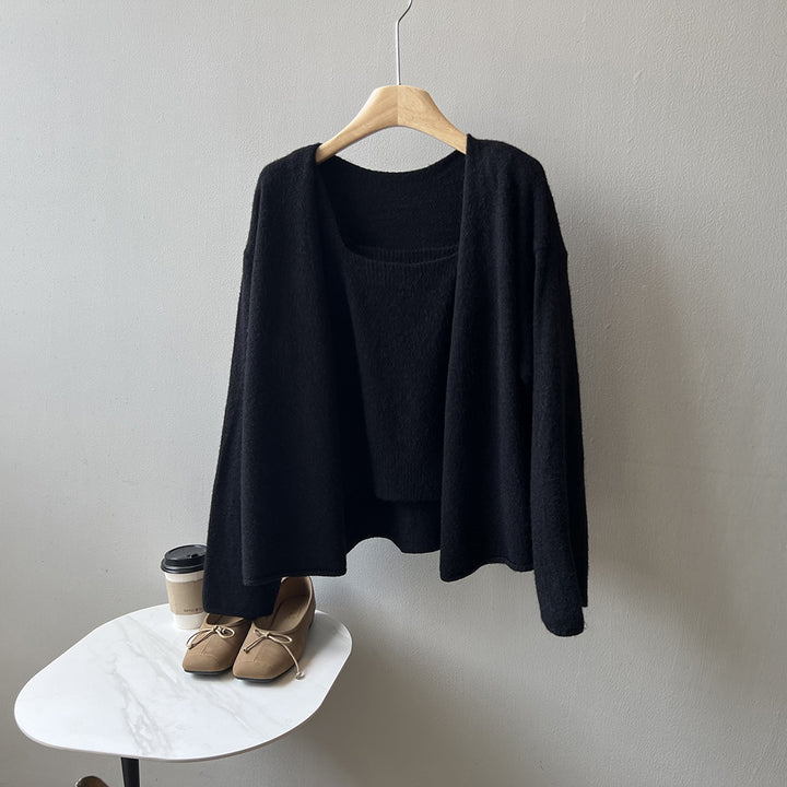 Dame afslappet strikcardigan med åben front og elegant silhuet Stilla