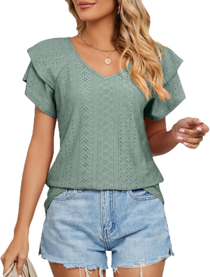 Dame Broderie Anglaise V-Udskæring Top Stilla