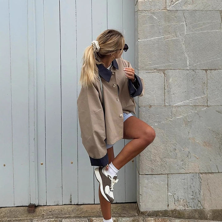 Damer afslappet oversized jakke med kontrastfarvet krave Stilla