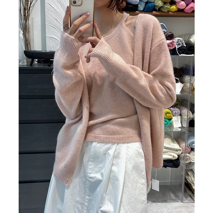 Kvinders fluffy strikket sweater med afslappet snit og åbne ærmer Stilla