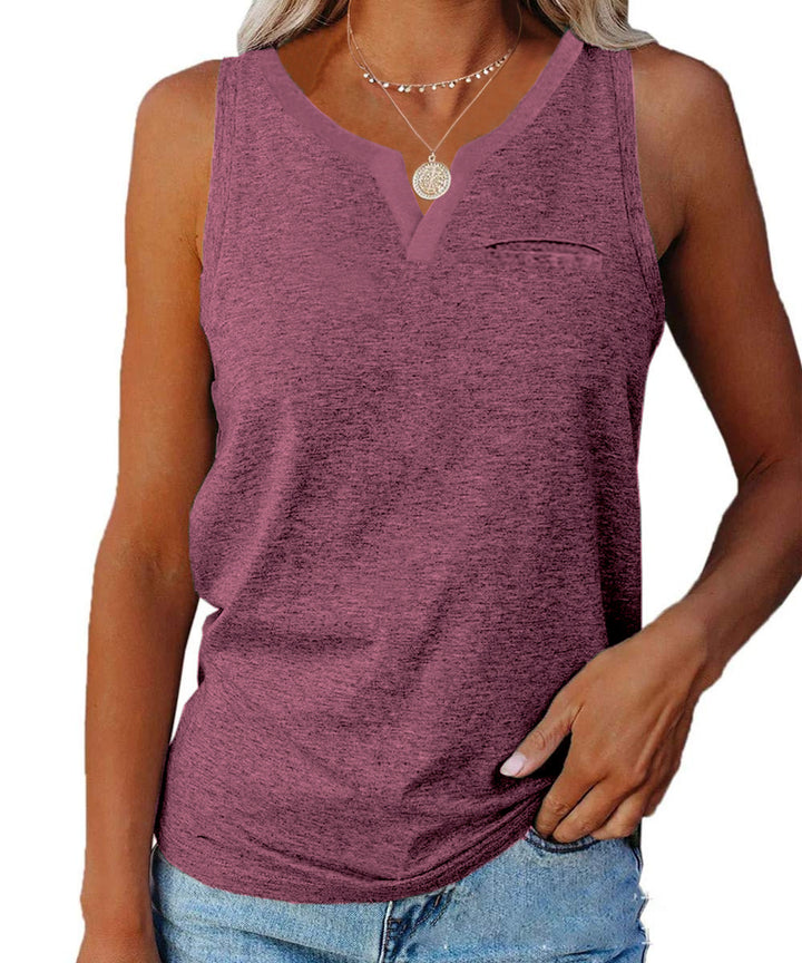 Dame afslappet V-hals tanktop med lomme Stilla