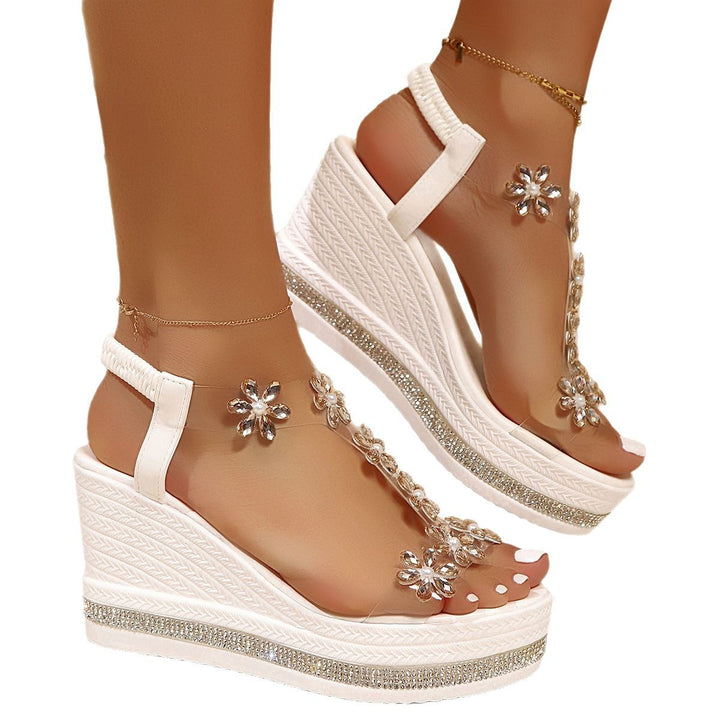 Dame Wedge-sandaler med blomsterdekoration og glitrende hæl Stilla