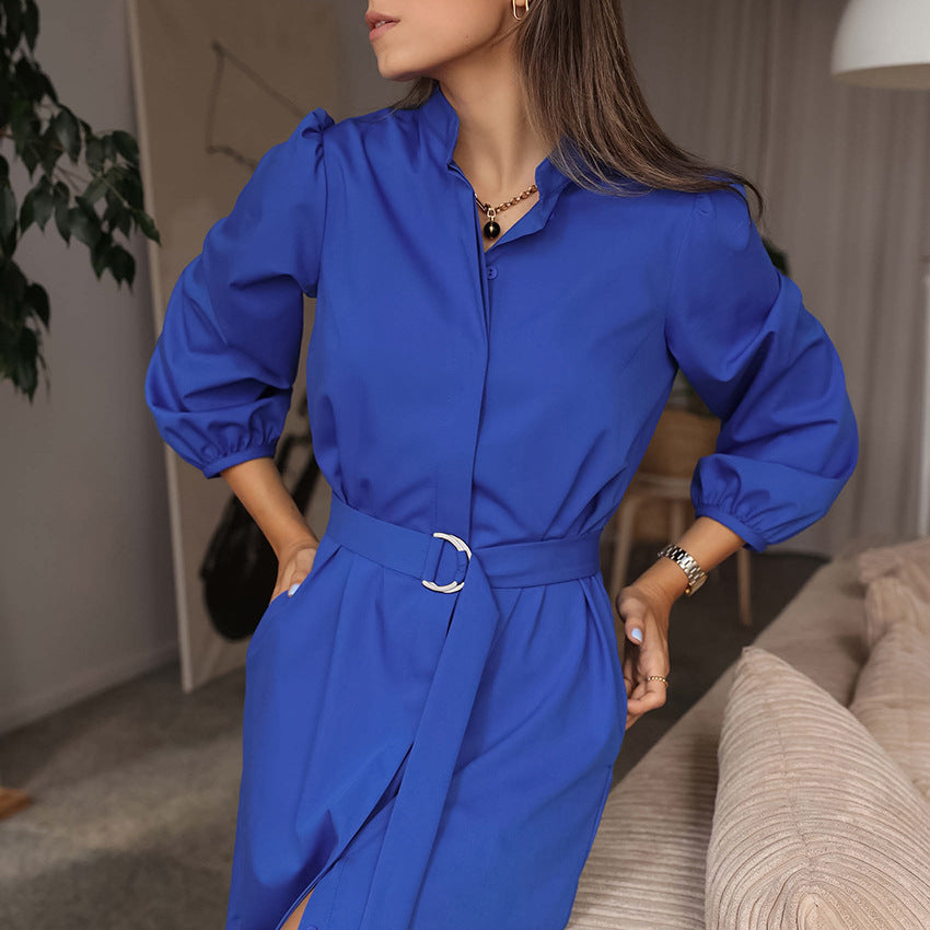 Dame omslag kjole med mode bælte og elegante puff ærmer Stilla