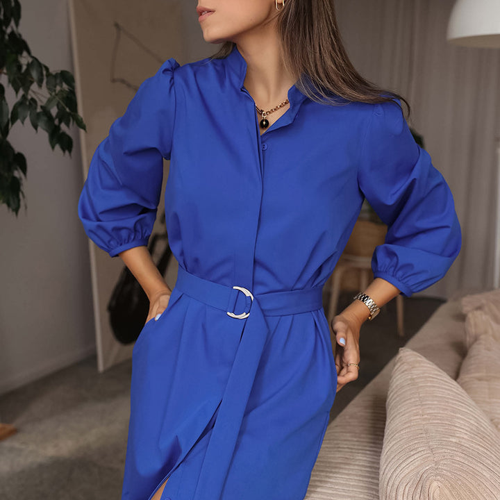 Dame omslag kjole med mode bælte og elegante puff ærmer Stilla