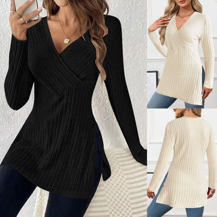 Dame Oversized Strikpullover med Vendingdesign og Ribstruktur Stilla