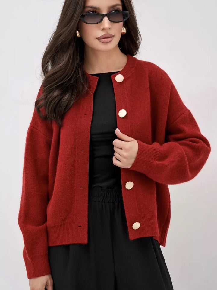 Femme Cozy Button-Up Strikpullover Stilla