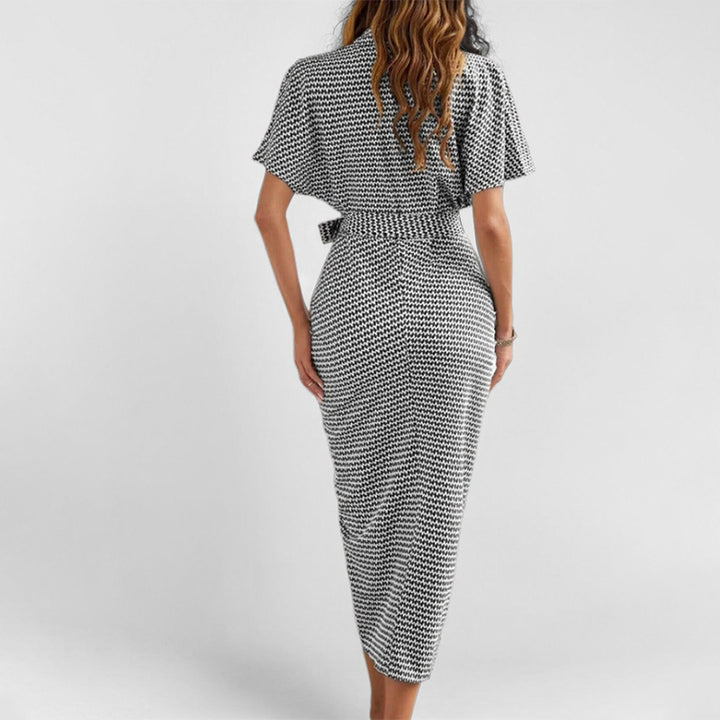 Dame skjortekjole med flot bindebælte og elegant tryklook Stilla