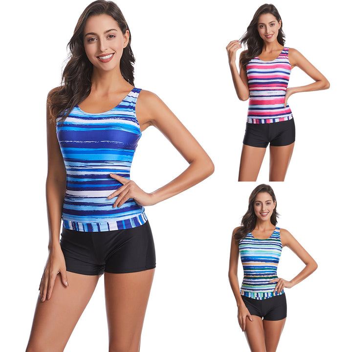 Damer sporty tankini-sæt med mode stribe mønster Skovae