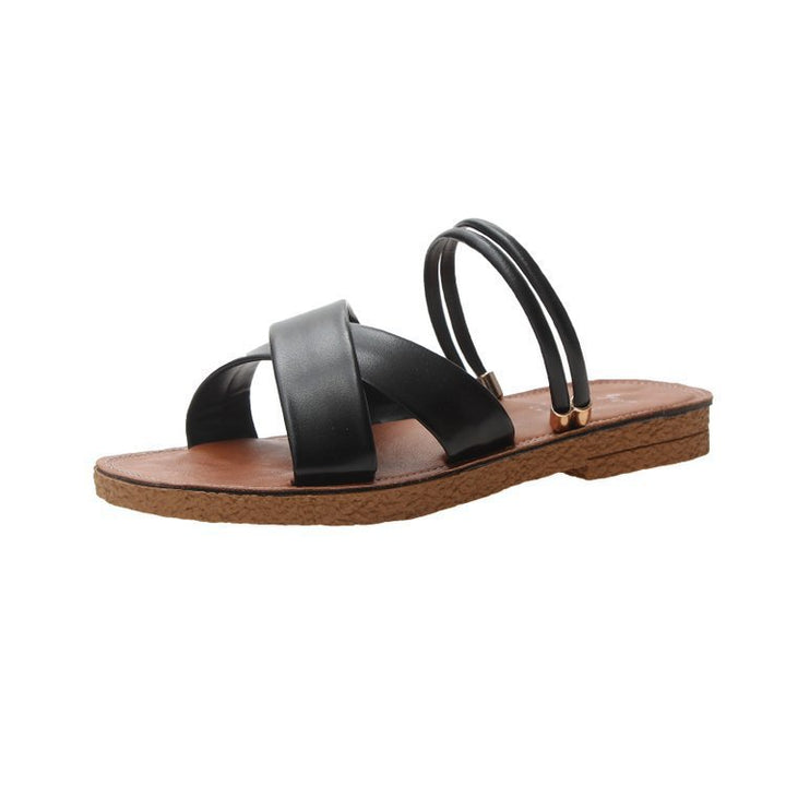 Dame na flade sandaler med krydsede polstringstropper, tredobbelt elastisk hælstrap og ergonomisk korksål Skovae