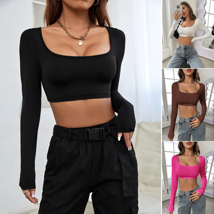 Kvinders langærmet crop top med elegant firkantet udskæring og behagelig pasform Stilla