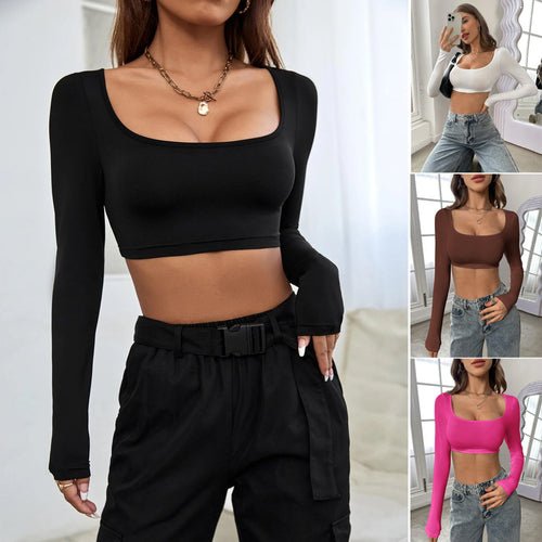 Kvinders langærmet crop top med elegant firkantet udskæring og behagelig pasform Stilla