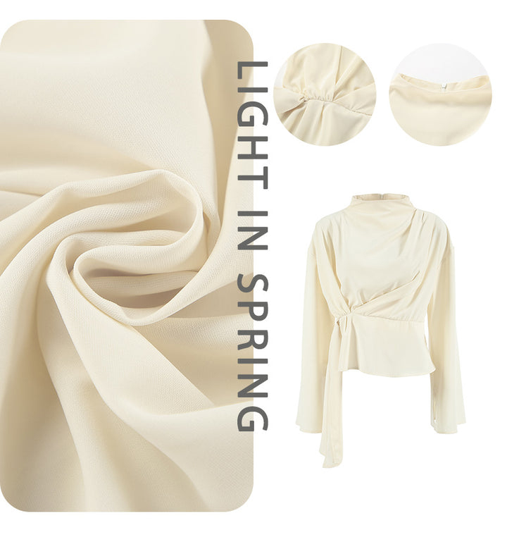 Dame Elegant Ståkrave Top med smart Drapering og bred Snit Stilla