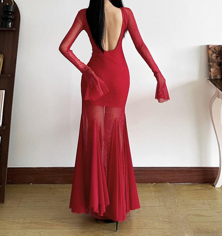 Dame Glamourøst Aftenkjole med transparente ærmer Stilla