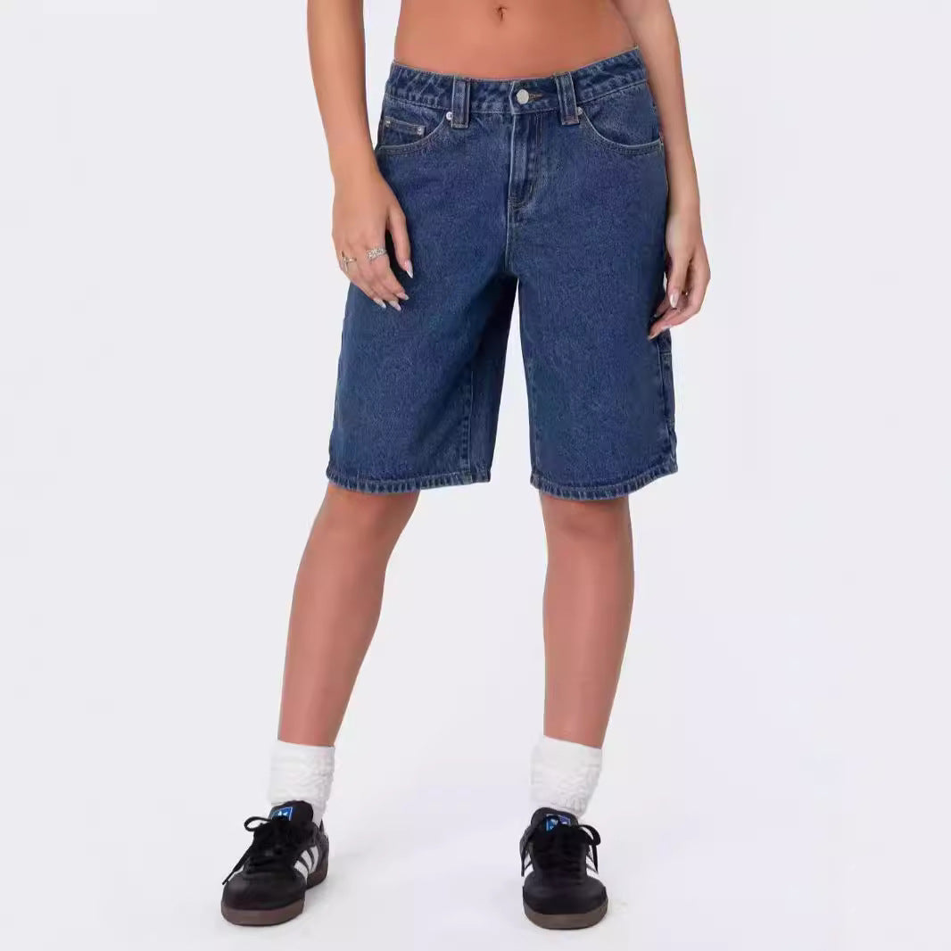 Dame modische Denim-shorts i afslappet snit med høj talje Skovae