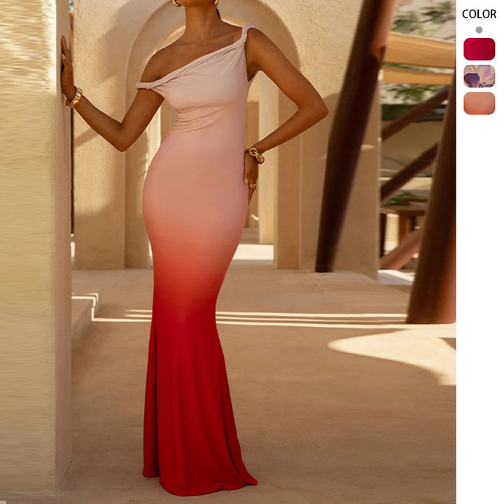 Kvinder Elegant Maxi Kjole med Off-Shoulder Design og Rynkning Stilla