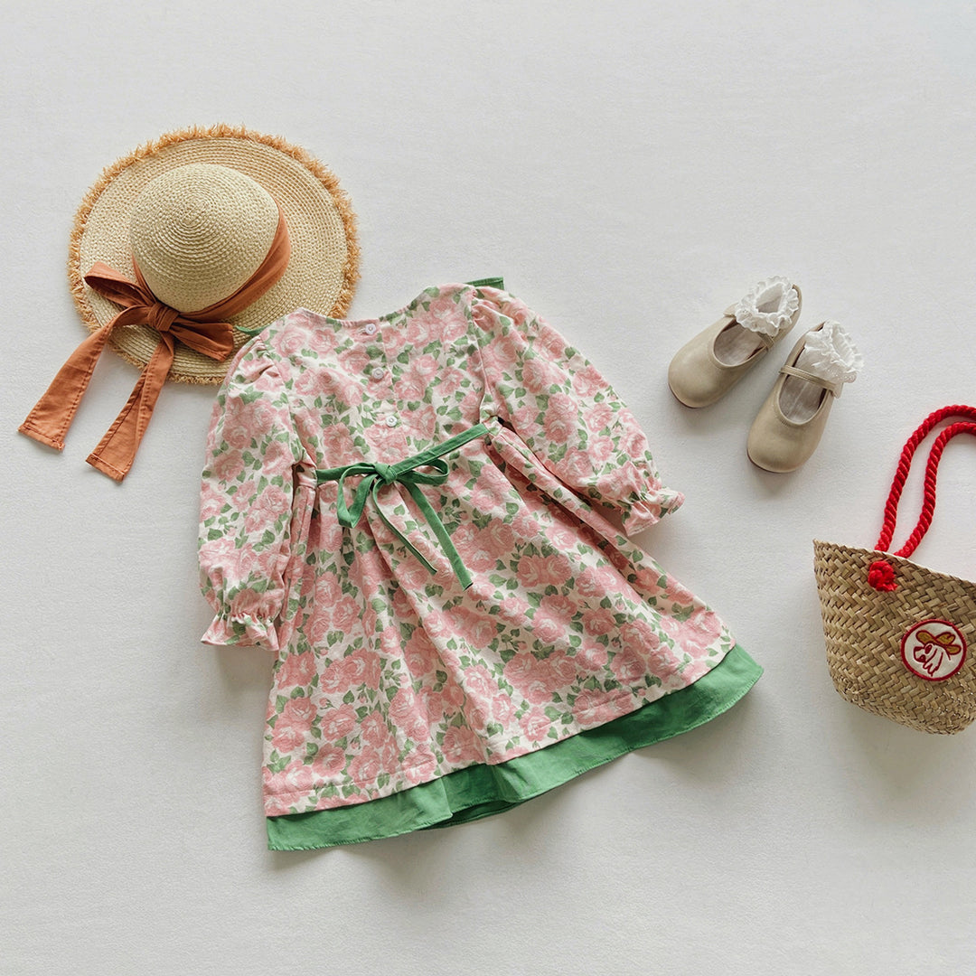 Pige Floral Ruffle Langærmet Kjole Stilla
