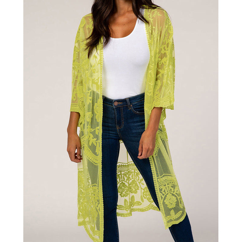 Dame luftig Crochet-Kimono med blomsterdetaljer Stilla