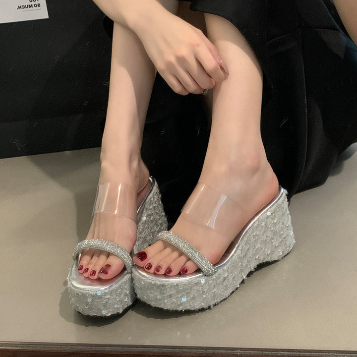Dame Plateau-sandaler med glitrende remdesign og transparente elementer Stilla