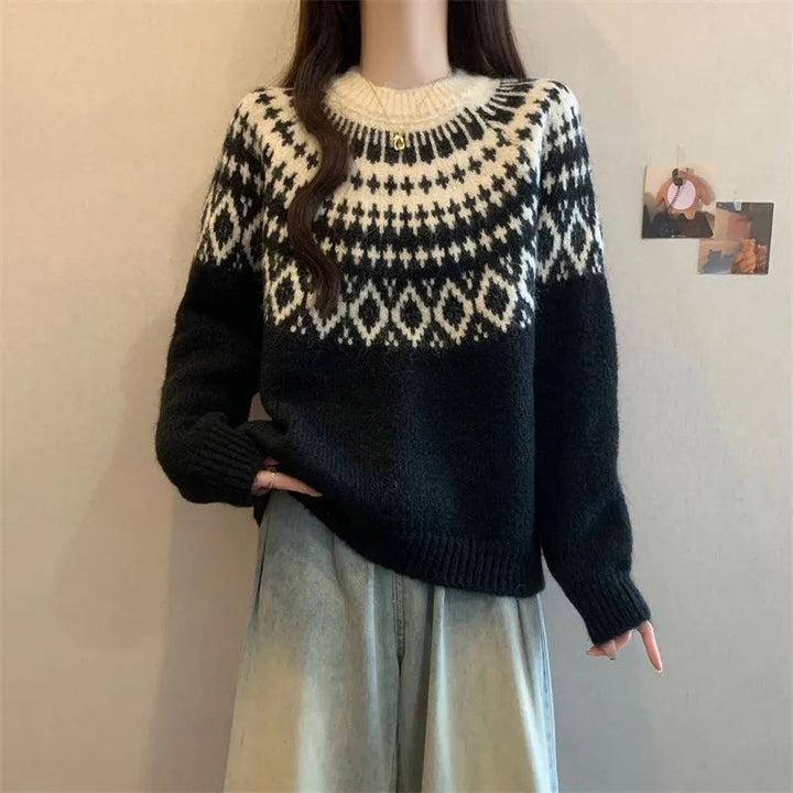 Dame Cozy Knit Sweater med Nordisk Mønster Stilla