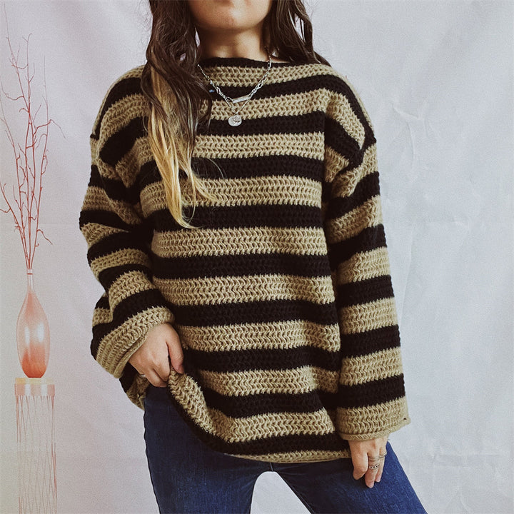 Kvinders strikket oversized sweater med bred stribemønster Stilla