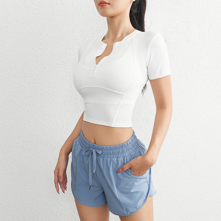 Dame Sporty Cropped-Top med fashionable lynlås og åndbare egenskaber Stilla
