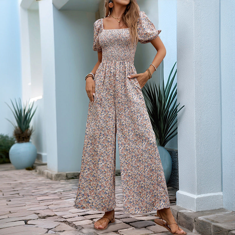Dame Floral Print brede ben bukser jumpsuit Stilla