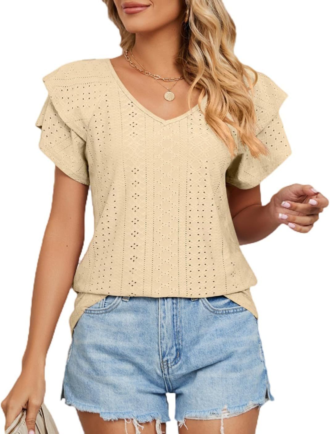 Dame Broderie Anglaise V-Udskæring Top Stilla