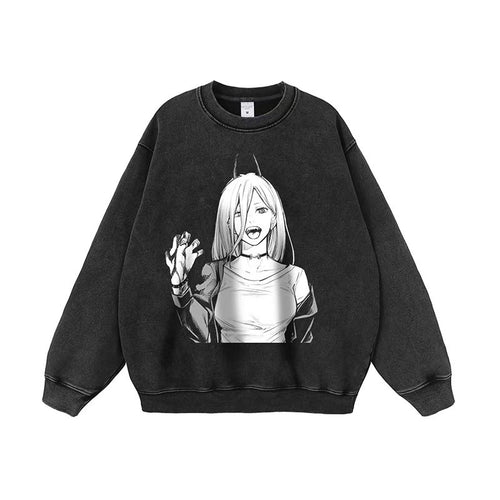 Dame sweatshirt med kreativt anime motiv og afslappet pasform Skovae