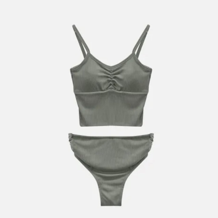Dame sporty cropped bikini-sæt med rynk og højt trusser Stilla